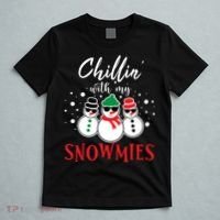 Christmas Chillin With My Snowmies Cool Snowman T-Shirt thumb 5