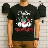 Christmas Chillin With My Snowmies Cool Snowman T-Shirt thumb 6