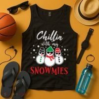 Christmas Chillin With My Snowmies Cool Snowman Tank Top thumb 4