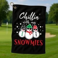 Christmas Chillin With My Snowmies Cool Snowman Golf Towel thumb 1
