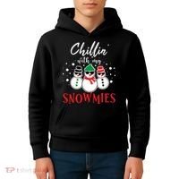 Christmas Chillin With My Snowmies Cool Snowman Kids Hoodie thumb 4