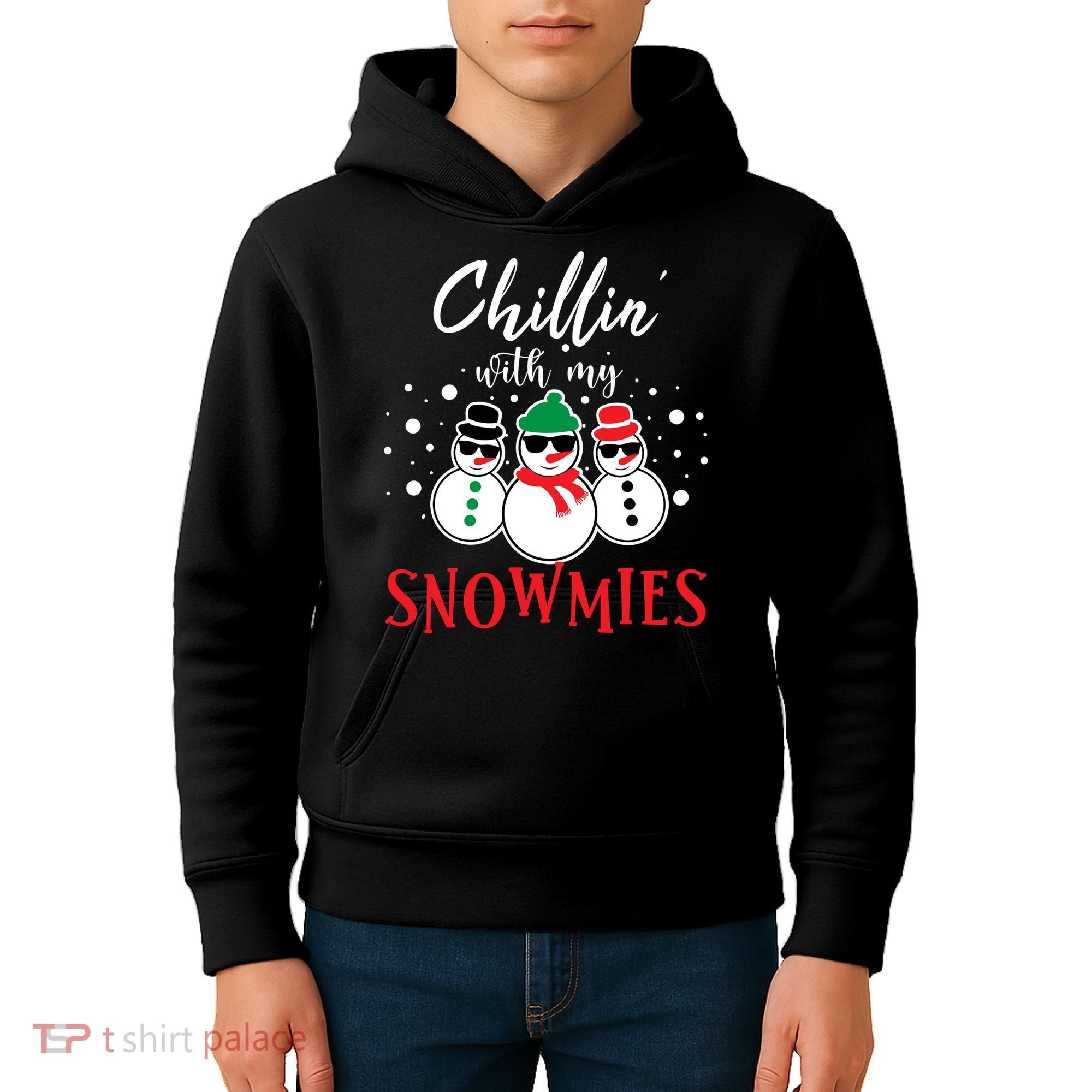 Christmas Chillin With My Snowmies Cool Snowman Kids Hoodie