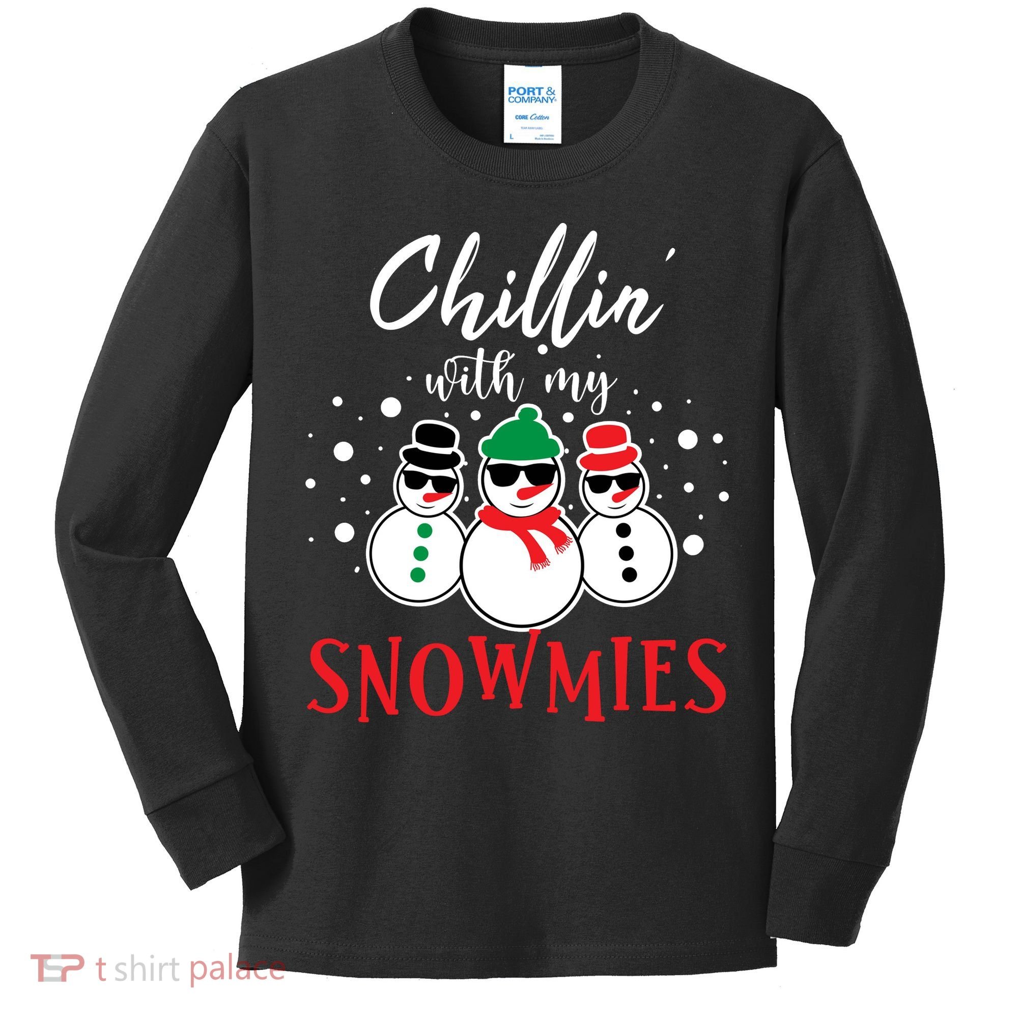 Christmas Chillin With My Snowmies Cool Snowman Kids Long Sleeve Shirt