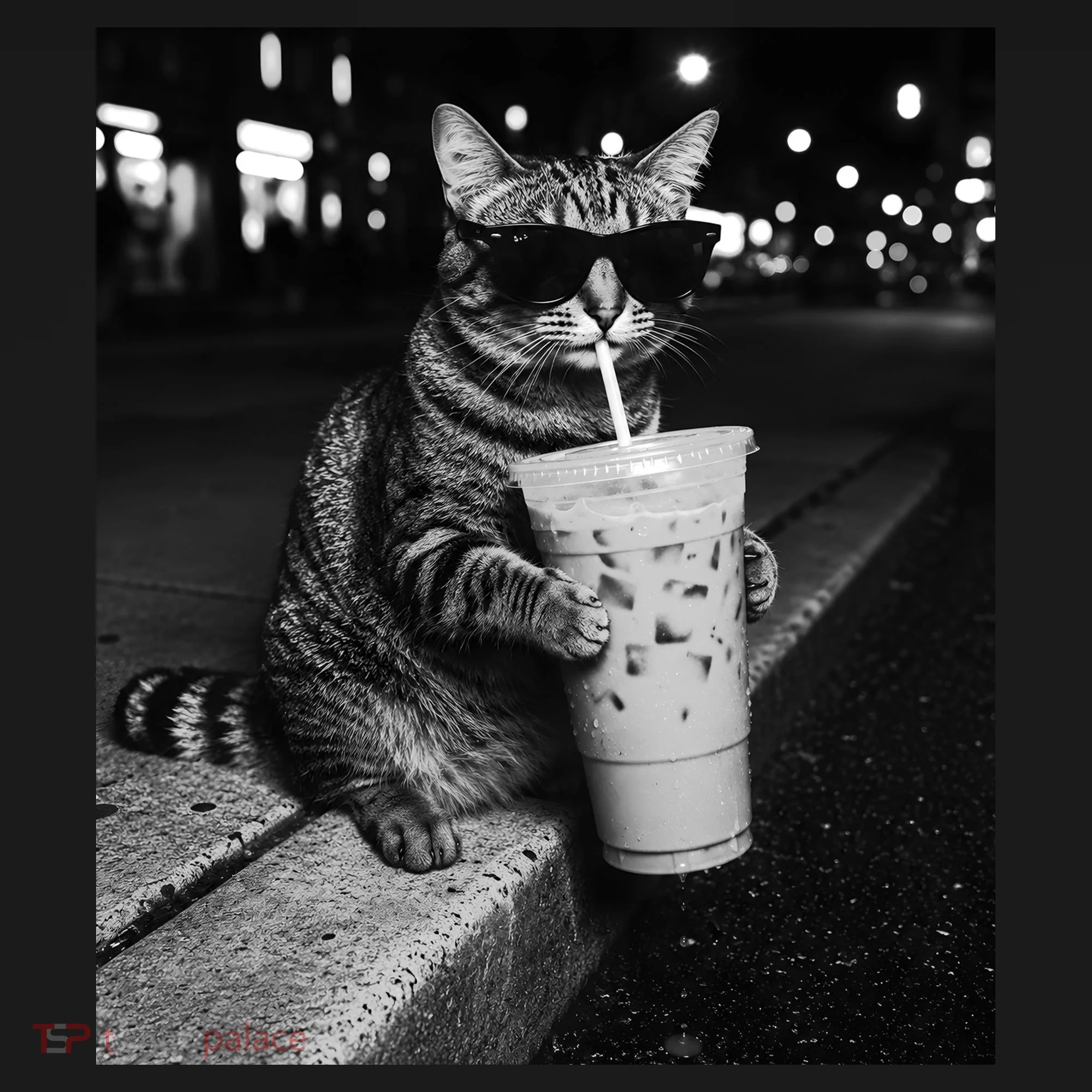 Cool Cat with Iced Coffee Sunglasses Fan Art Ornament