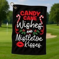 Candy Cane Wishes And Mistletoe Kisses Christmas Costume Golf Towel thumb 1