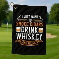 Cuban Cigar Whiskey Scotch Drinker Golf Towel thumb 1