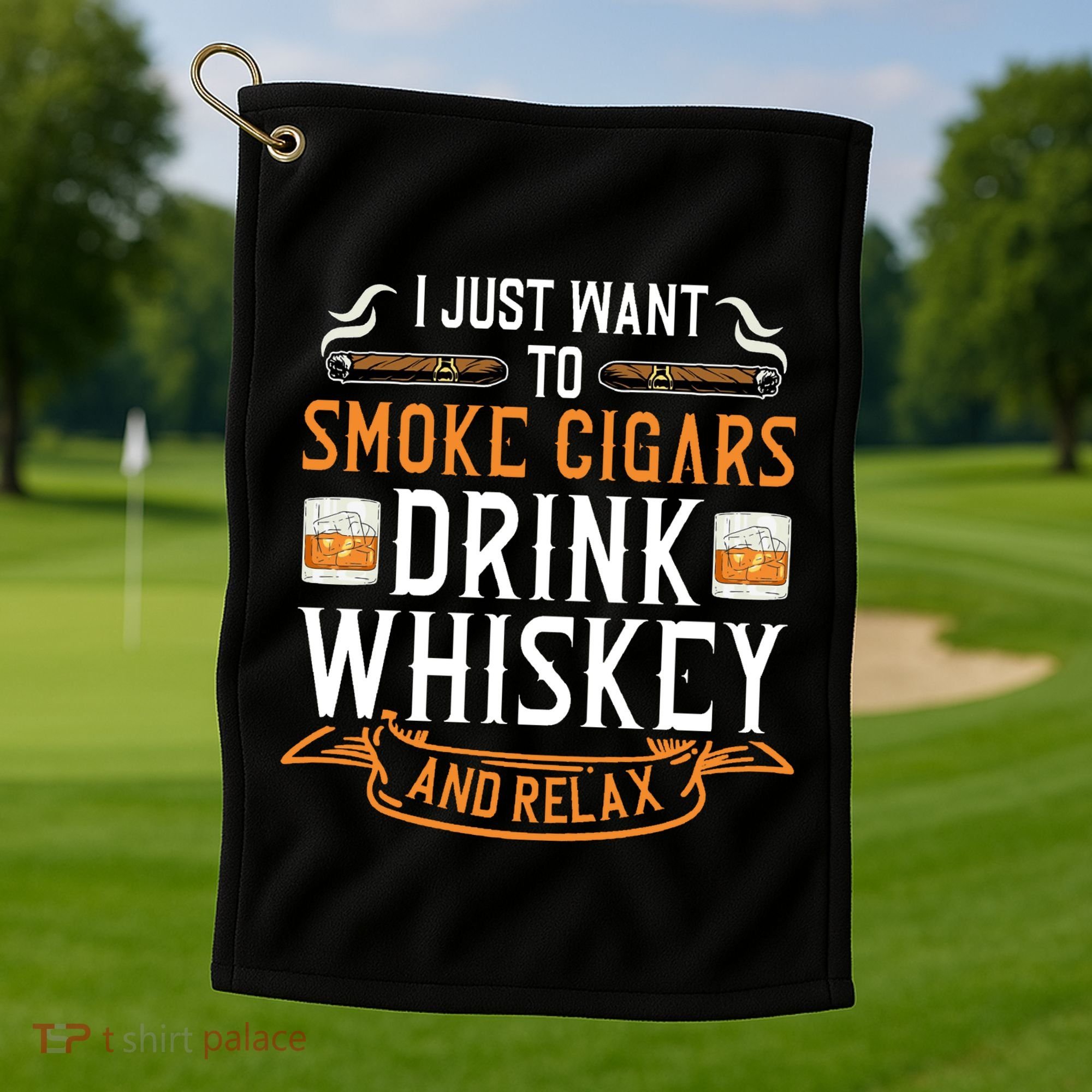 Cuban Cigar Whiskey Scotch Drinker Golf Towel