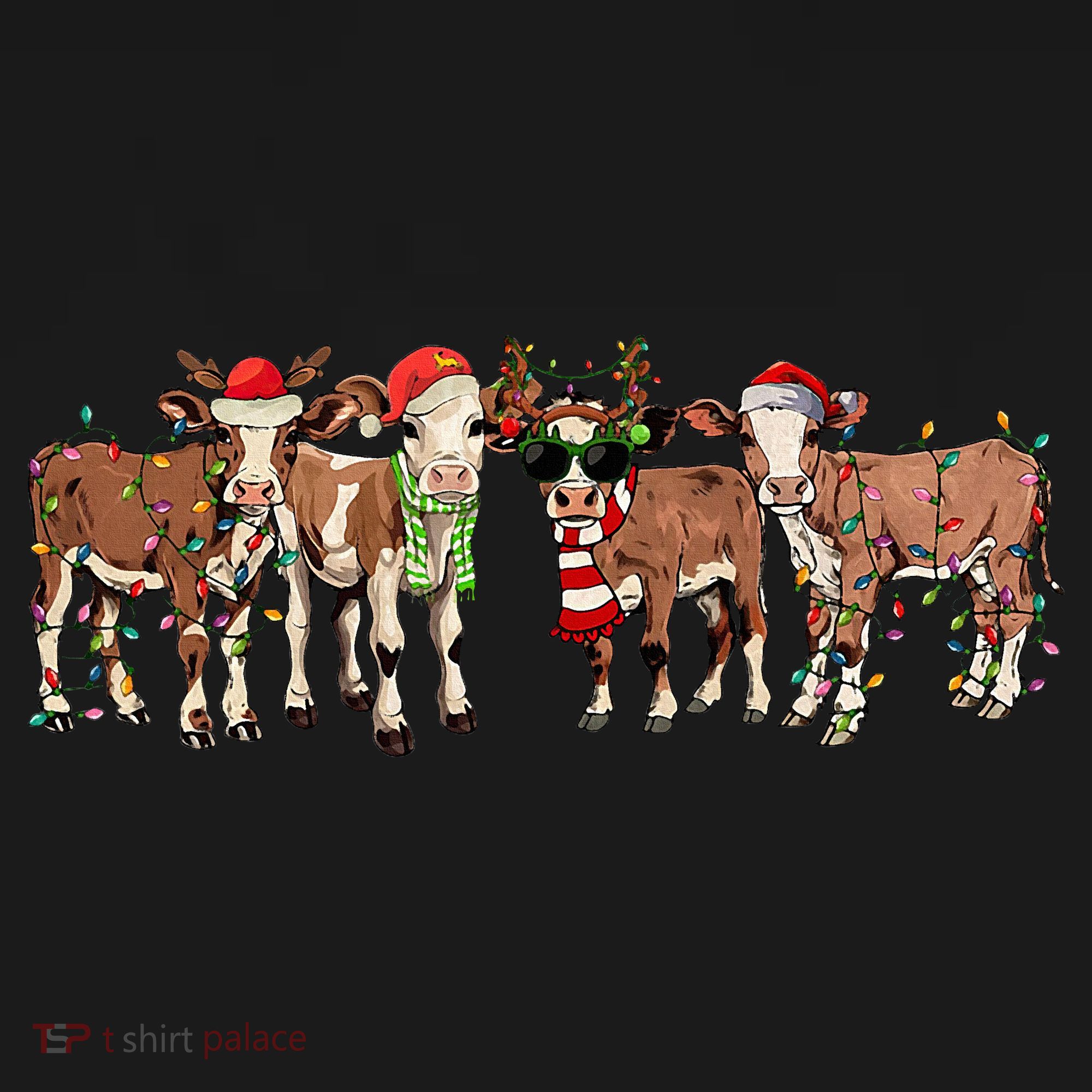 Christmas Cow Western Xmas Lights Holiday Pajamas Cow Lover T-Shirt