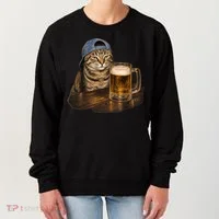 Cool Cat with Beer and Cap Fun Graphic Women's Sweatshirt thumb 0
