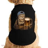 Cool Cat with Beer and Cap Fun Graphic Doggie Tank thumb 0