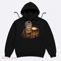 Cool Cat with Beer and Cap Fun Graphic Hoodie thumb 0