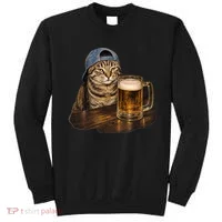 Cool Cat with Beer and Cap Fun Graphic Sweatshirt thumb 0