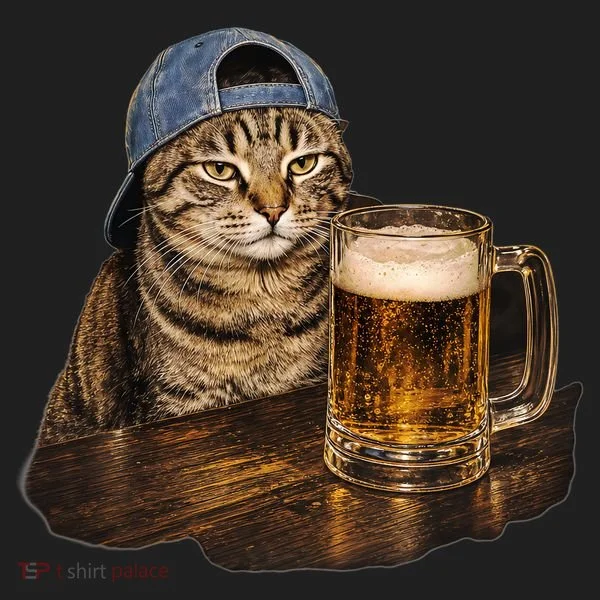 Cool Cat with Beer and Cap Fun Graphic Hat