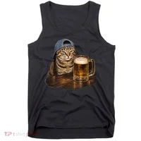 Cool Cat with Beer and Cap Fun Graphic Tank Top thumb 0