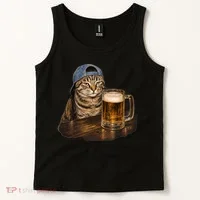 Cool Cat with Beer and Cap Fun Graphic Tank Top thumb 2