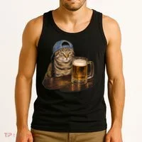 Cool Cat with Beer and Cap Fun Graphic Tank Top thumb 3
