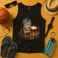 Cool Cat with Beer and Cap Fun Graphic Tank Top thumb 4