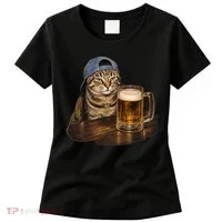 Cool Cat with Beer and Cap Fun Graphic Women's T-Shirt thumb 0