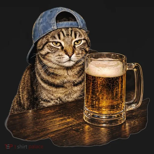 Cool Cat with Beer and Cap Fun Graphic Women's T-Shirt