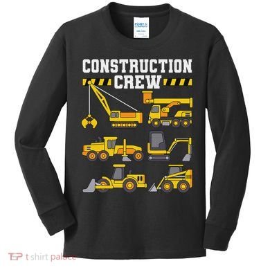 Construction Crew Worker Excavator Kids Long Sleeve Shirt