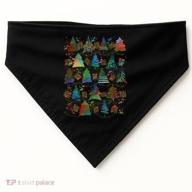 Colorful Christmas Watercolor Tree Pattern USA-Made Doggie Bandana