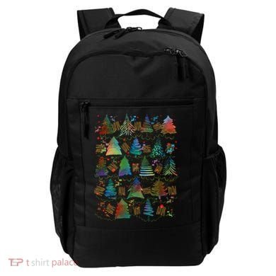 Colorful Christmas Watercolor Tree Pattern Backpack
