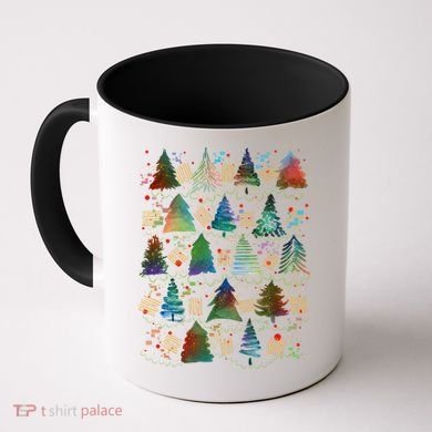 Colorful Christmas Watercolor Tree Pattern Coffee Mug
