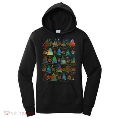Colorful Christmas Watercolor Tree Pattern Women's Hoodie