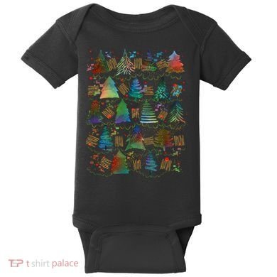 Colorful Christmas Watercolor Tree Pattern Baby Bodysuit
