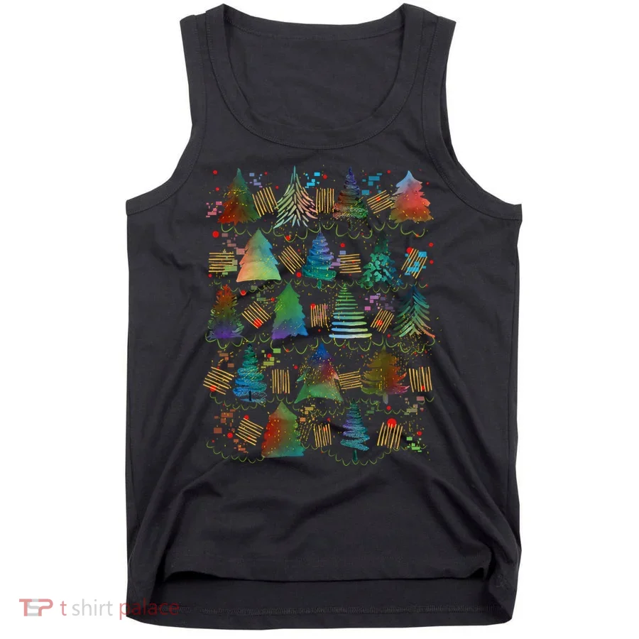 Colorful Christmas Watercolor Tree Pattern Tank Top