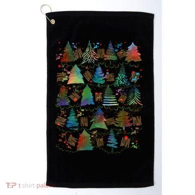 Colorful Christmas Watercolor Tree Pattern Golf Towel