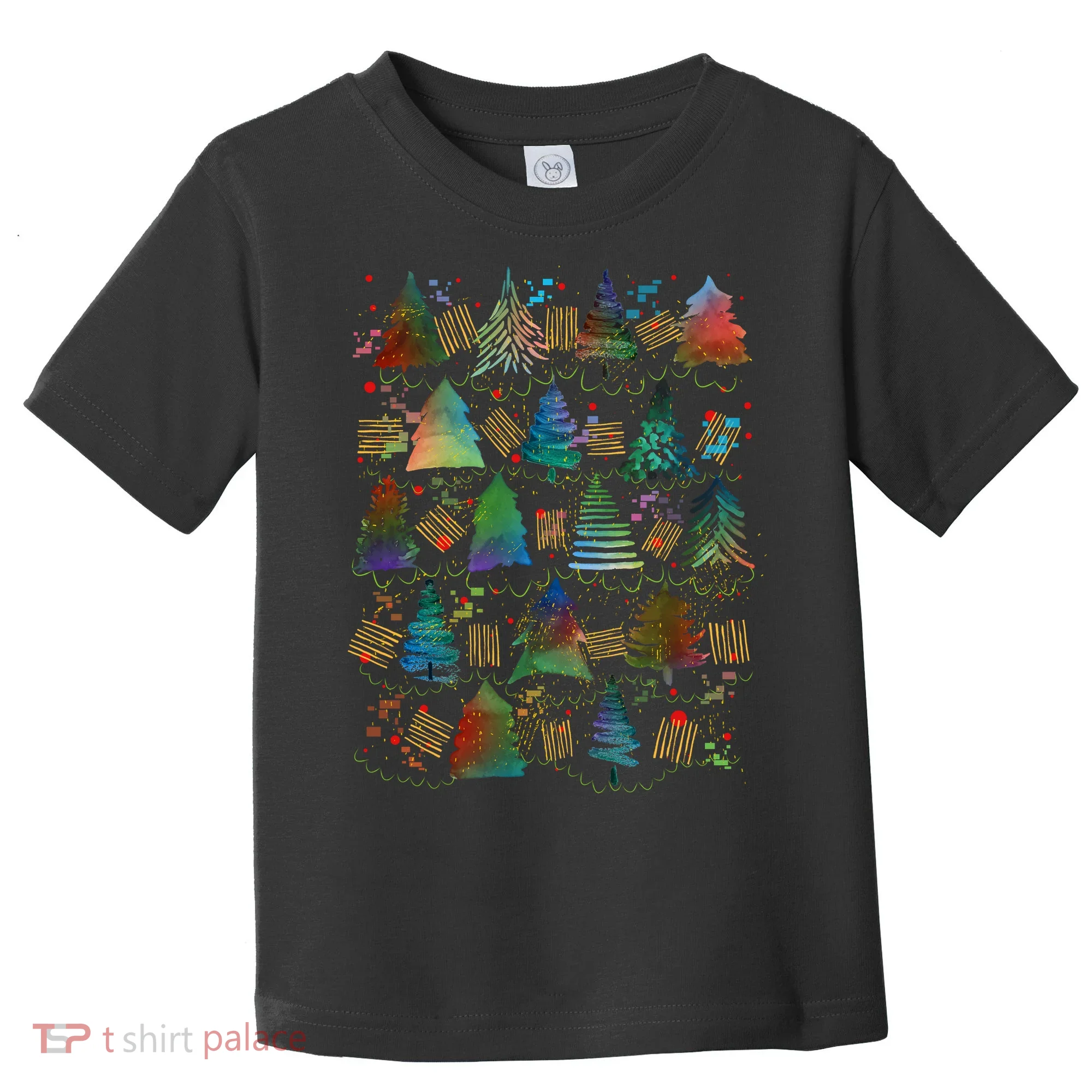 Colorful Christmas Watercolor Tree Pattern Toddler T-Shirt