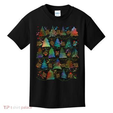 Colorful Christmas Watercolor Tree Pattern Kids T-Shirt