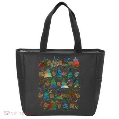 Colorful Christmas Watercolor Tree Pattern Tote Bag