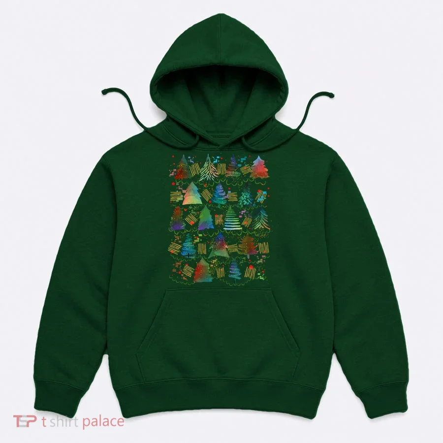 Colorful Christmas Watercolor Tree Pattern Hoodie