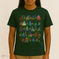 Colorful Christmas Watercolor Tree Pattern T-Shirt thumb 4