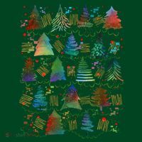 Colorful Christmas Watercolor Tree Pattern T-Shirt thumb 7
