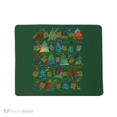 Colorful Christmas Watercolor Tree Pattern Mousepad