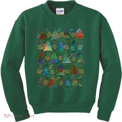 Colorful Christmas Watercolor Tree Pattern Kids Sweatshirt