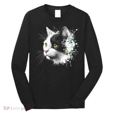 Cute Cat With Cool Eyes And Paint Splash Funny Gift Long Sleeve Shirt