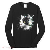 Cute Cat With Cool Eyes And Paint Splash Funny Gift Long Sleeve Shirt thumb 0
