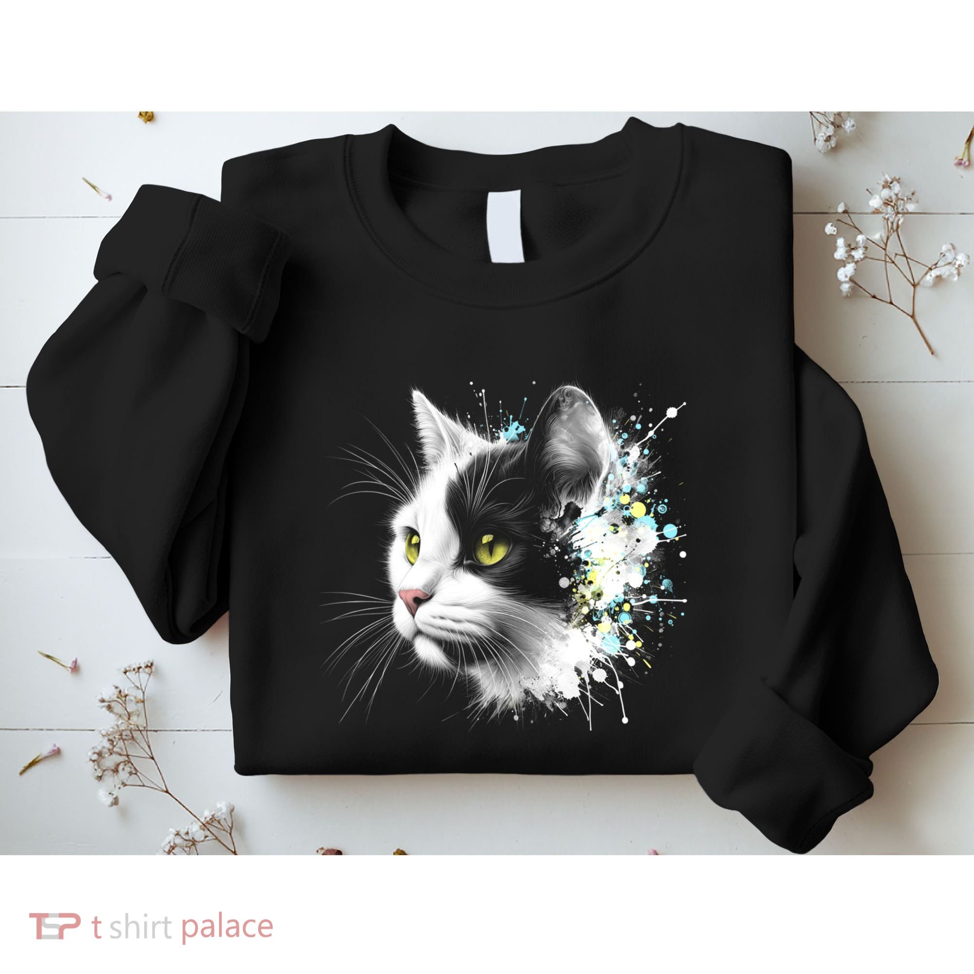 Cute Cat With Cool Eyes And Paint Splash Funny Gift Sweatshirt