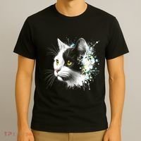 Cute Cat With Cool Eyes And Paint Splash Funny Gift T-Shirt thumb 3