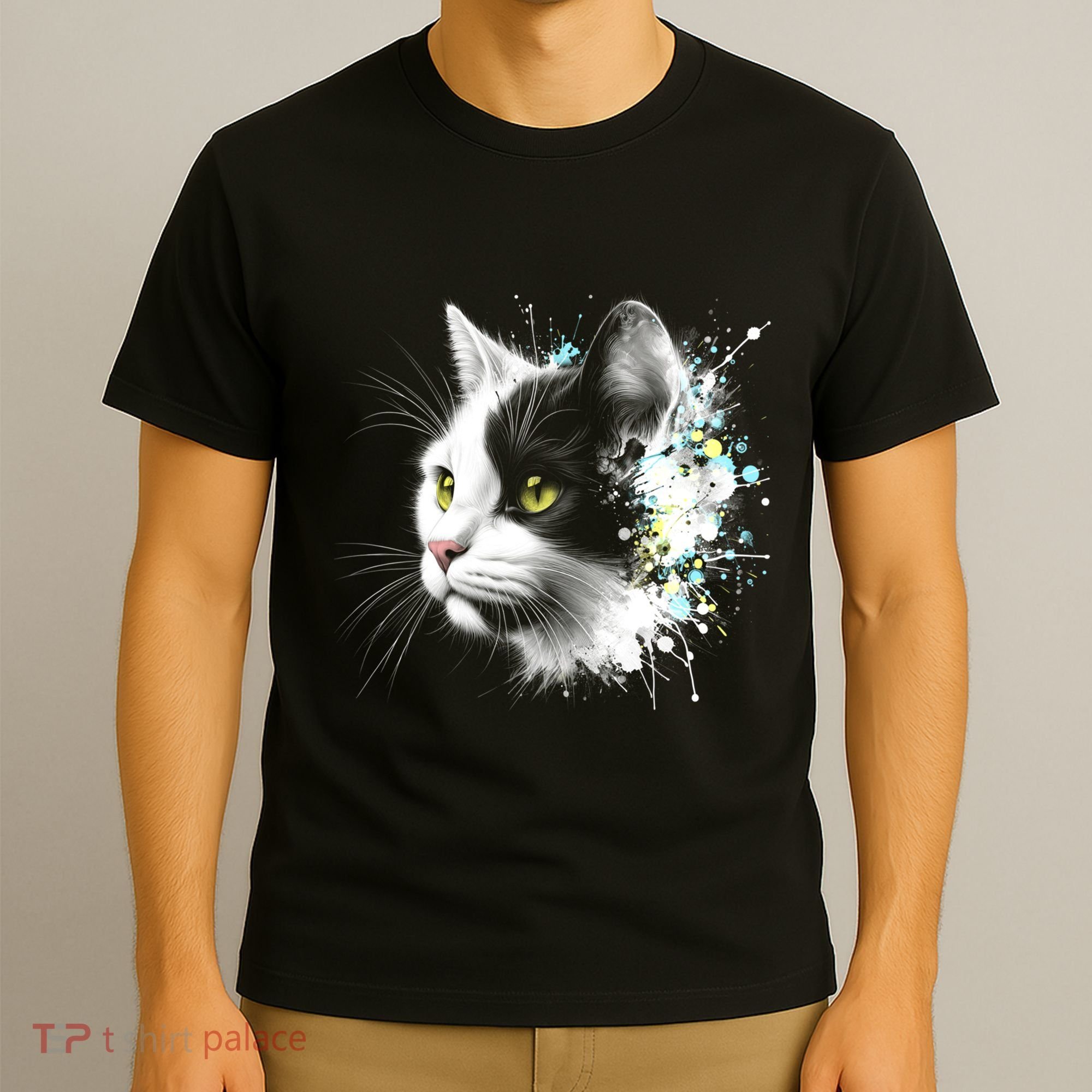 Cute Cat With Cool Eyes And Paint Splash Funny Gift T-Shirt