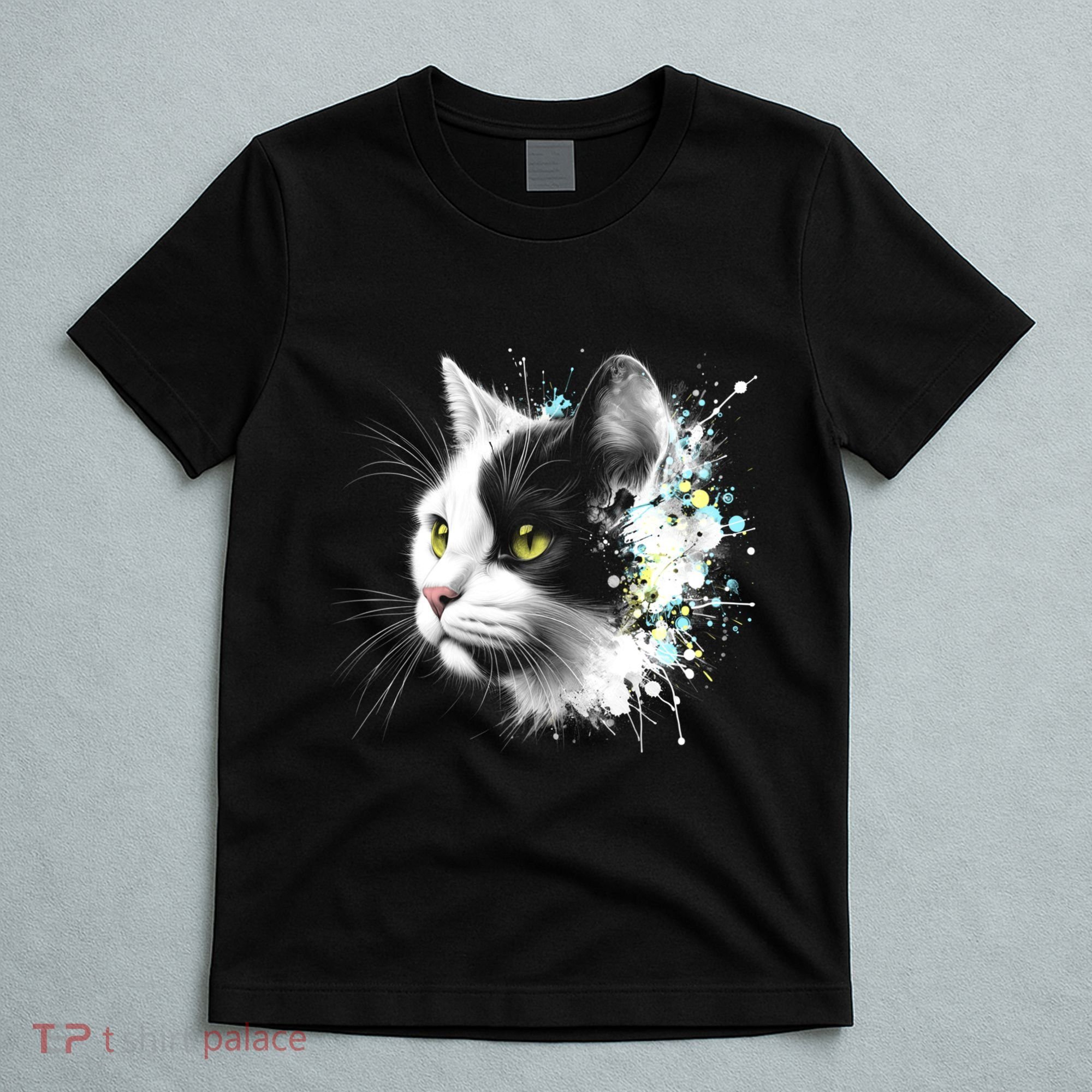 Cute Cat With Cool Eyes And Paint Splash Funny Gift T-Shirt