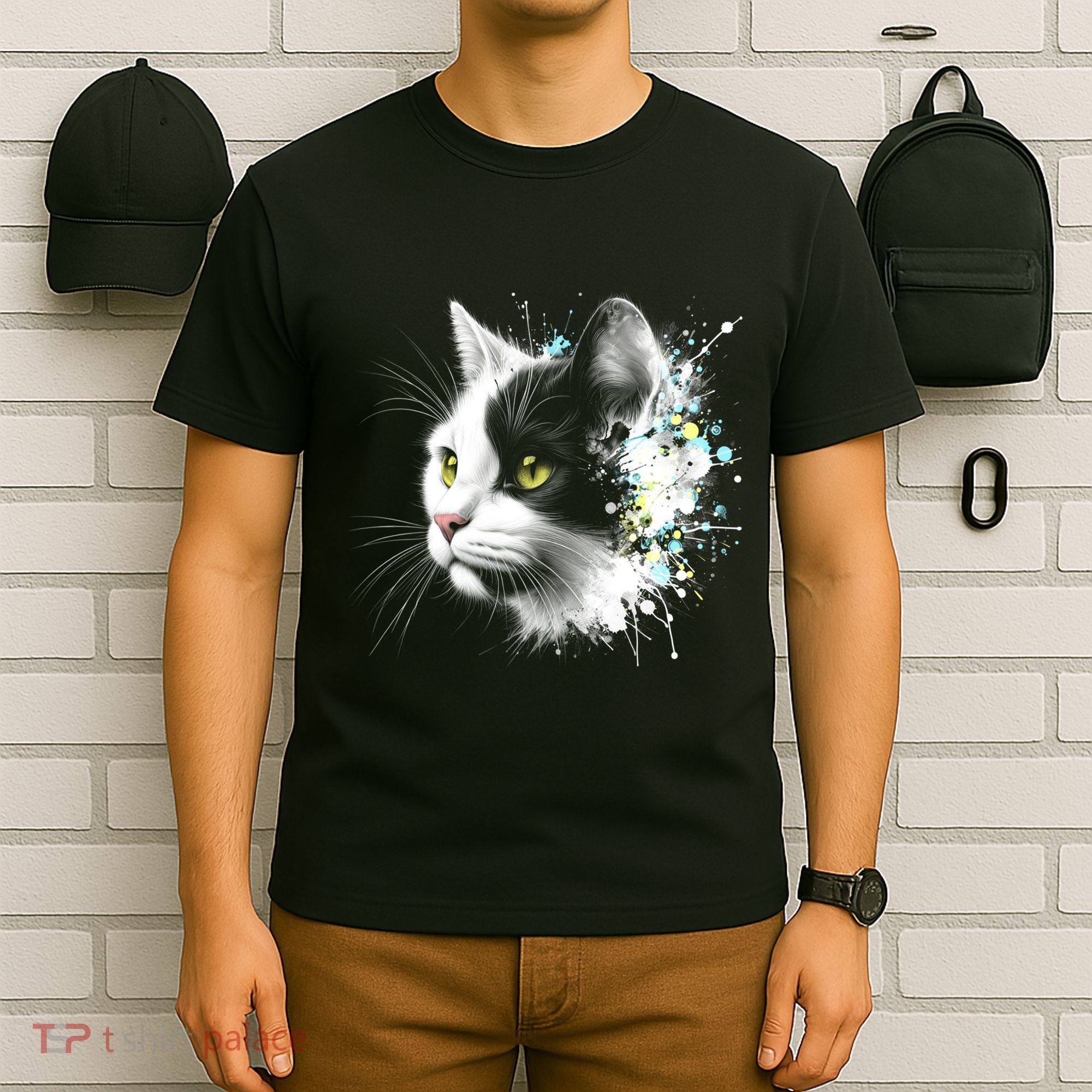 Cute Cat With Cool Eyes And Paint Splash Funny Gift T-Shirt