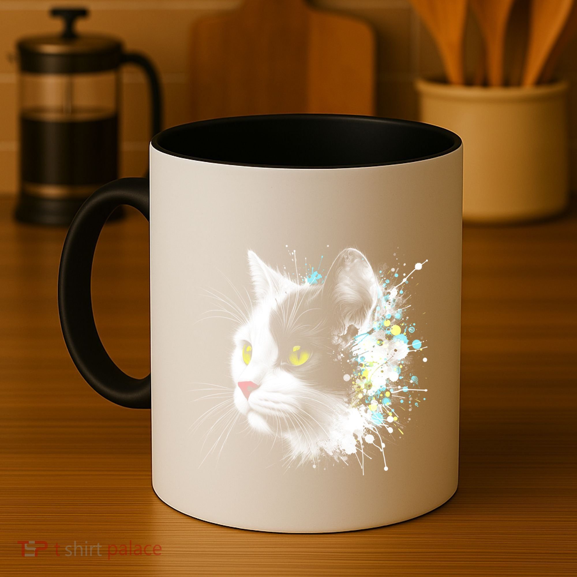 Cute Cat With Cool Eyes And Paint Splash Funny Gift Coffee Mug