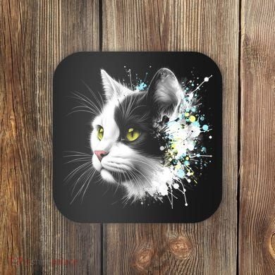 Cute Cat With Cool Eyes And Paint Splash Funny Gift Coaster