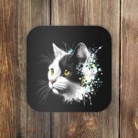 Cute Cat With Cool Eyes And Paint Splash Funny Gift Coaster thumb 0