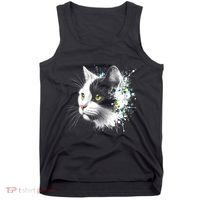 Cute Cat With Cool Eyes And Paint Splash Funny Gift Tank Top thumb 0